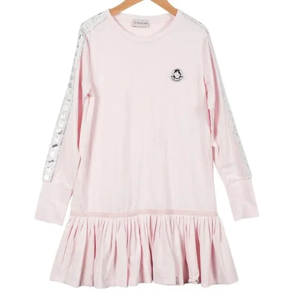 Moncler Girls' Solid Long Sleeve Pink Cotton Dress Size 12 - Picture 1 of 8